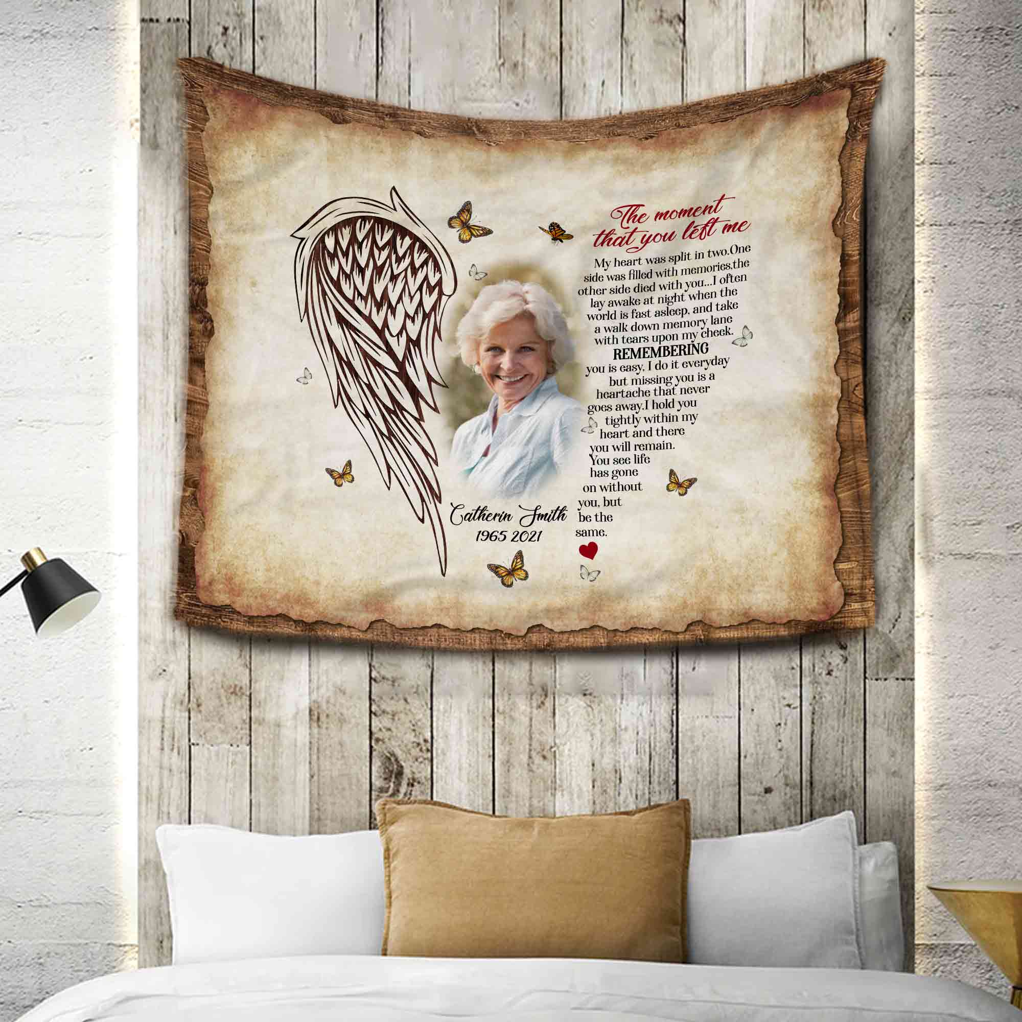 Loss Of Mother Personalized Memorial Blankets, In Loving Memory Photo Blanket, The Moment That You Left Me Sympathy Blankets