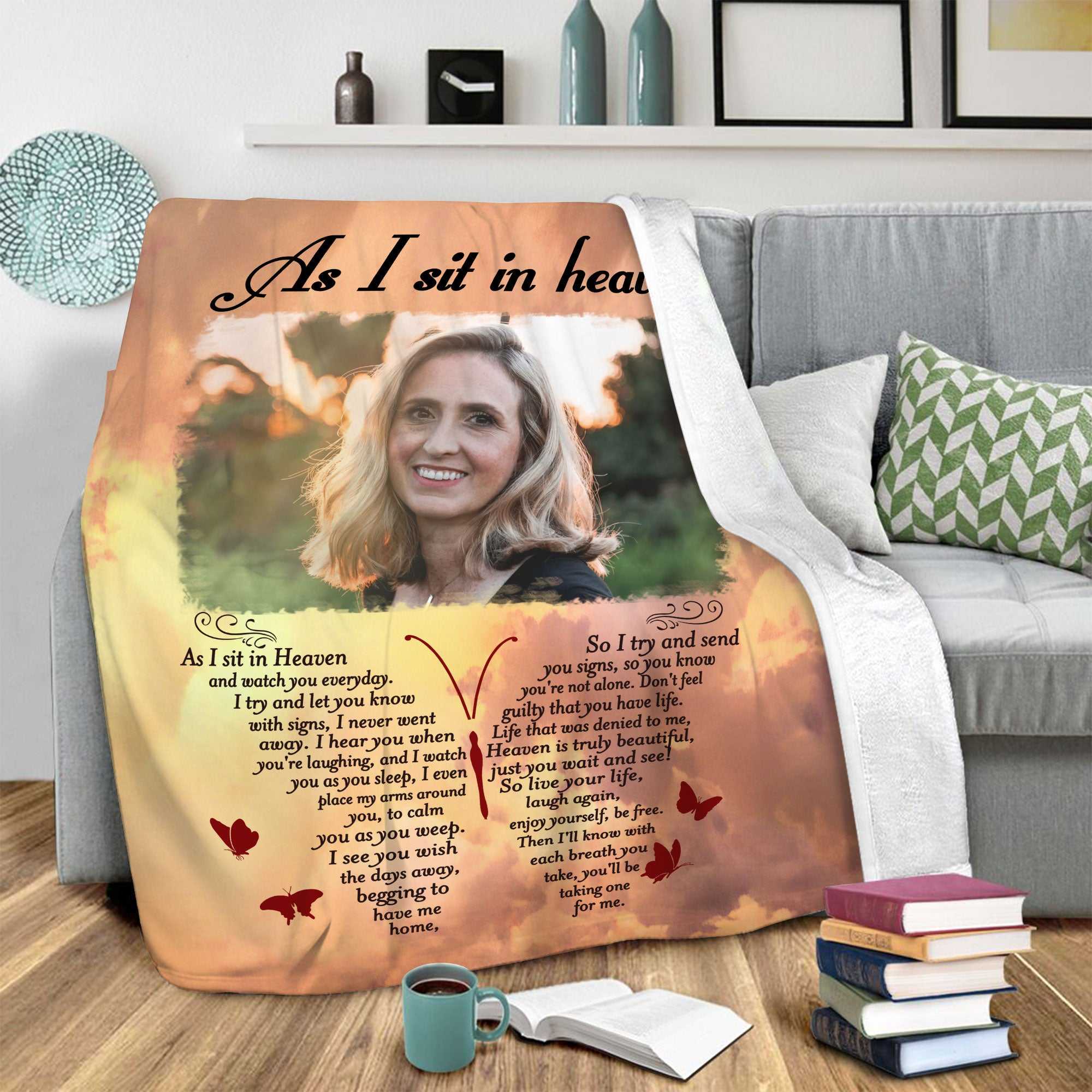 Personalized Memorial Blankets With Pictures As I Sit In Heaven Vintage For Loss Of Mother