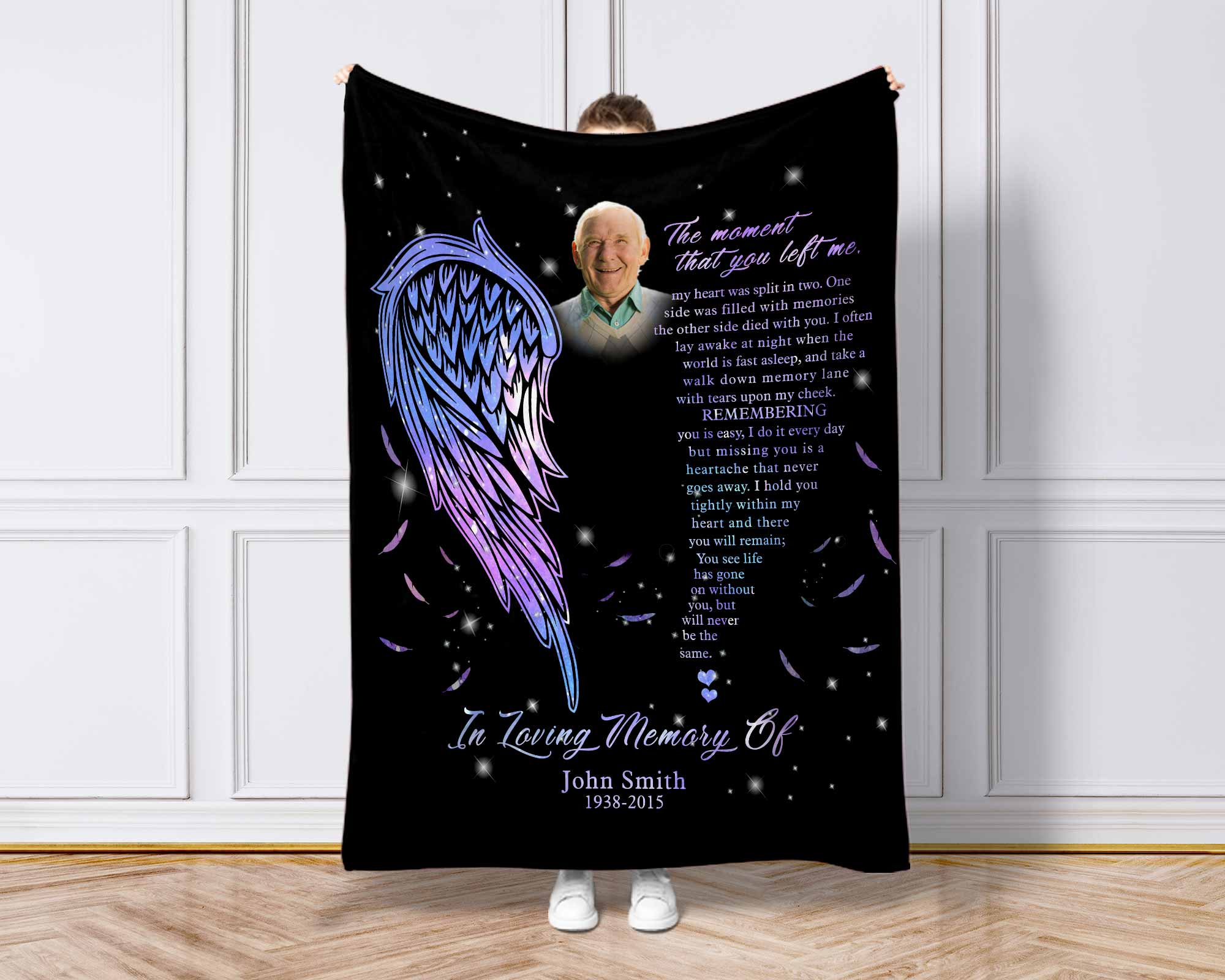 Memorial Blankets With Pictures For Loss Of Father, Fathers Day Gift, The Moment That You Left Me Grieving Blanket