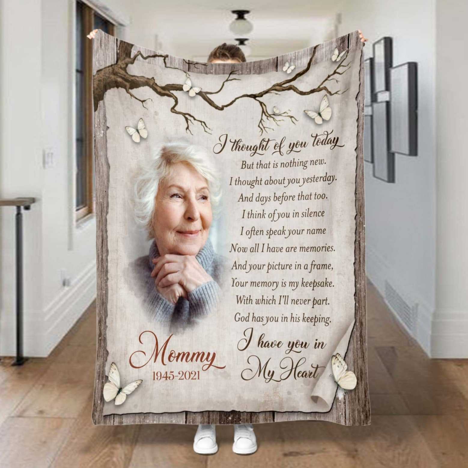 Memorial Butterfly Blankets For Loss Of Mother, In Loving Memory Blankets, Personalized Memory Blankets With Pictures, Funeral Blankets