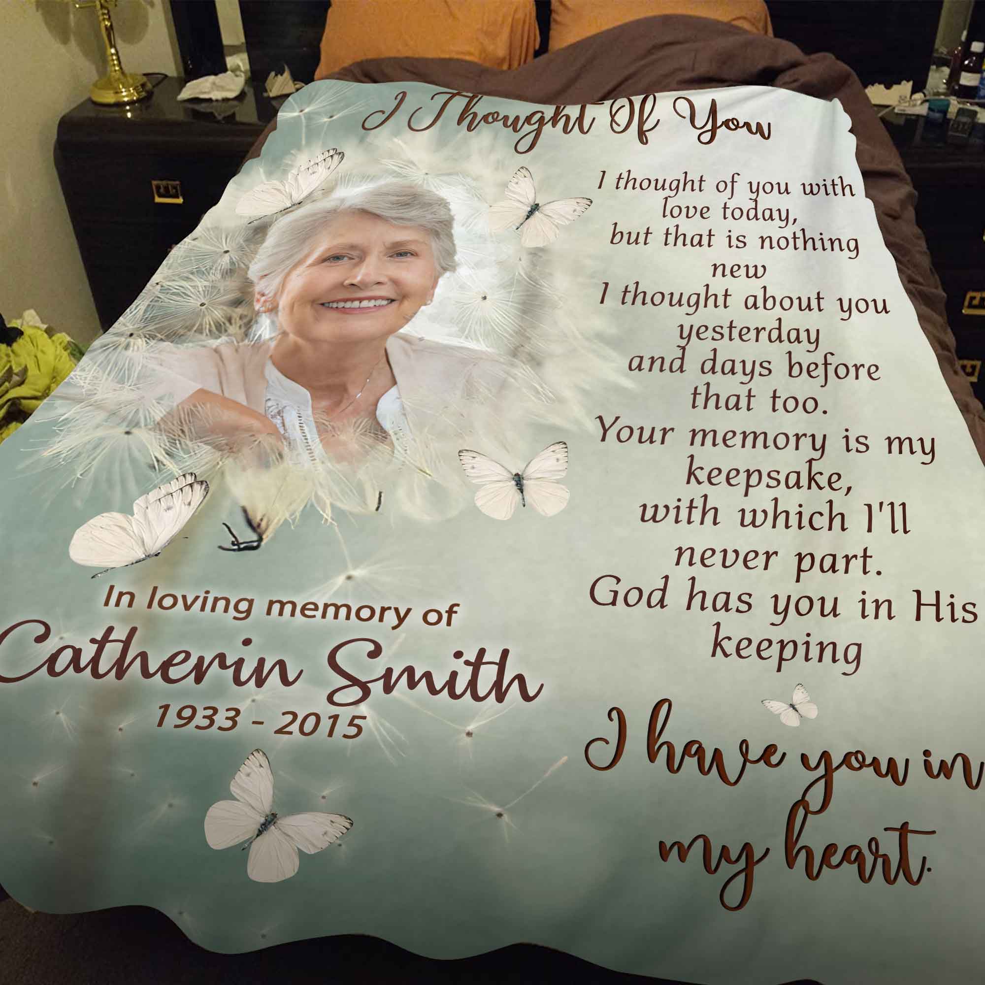 Memorial Butterfly Blankets For Loss Of Mother, Personalized Photo Throw Fleece Blankets, Remembrance Memorial Blankets For Funerals