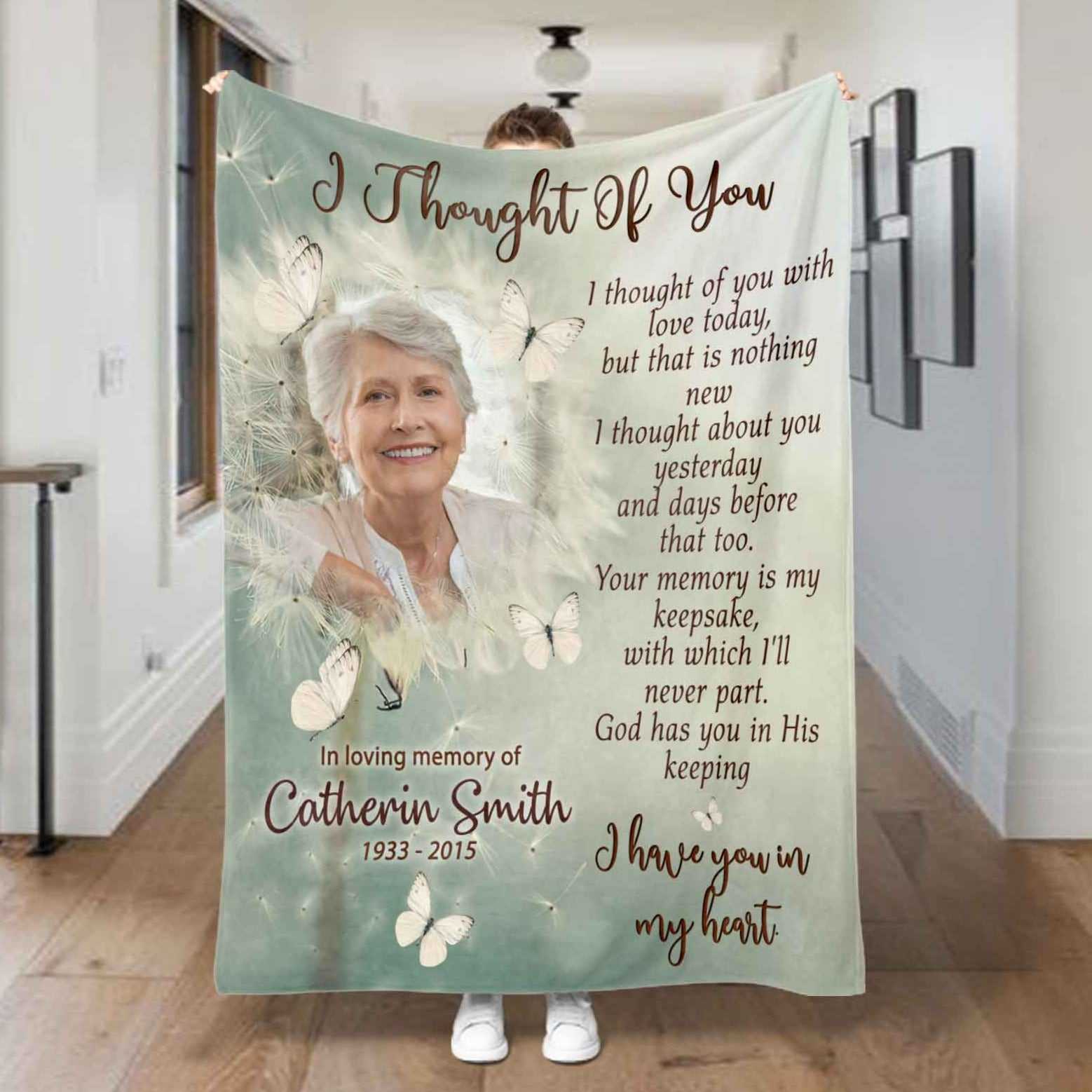Memorial Butterfly Blankets For Loss Of Mother, Personalized Photo Throw Fleece Blankets, Remembrance Memorial Blankets For Funerals