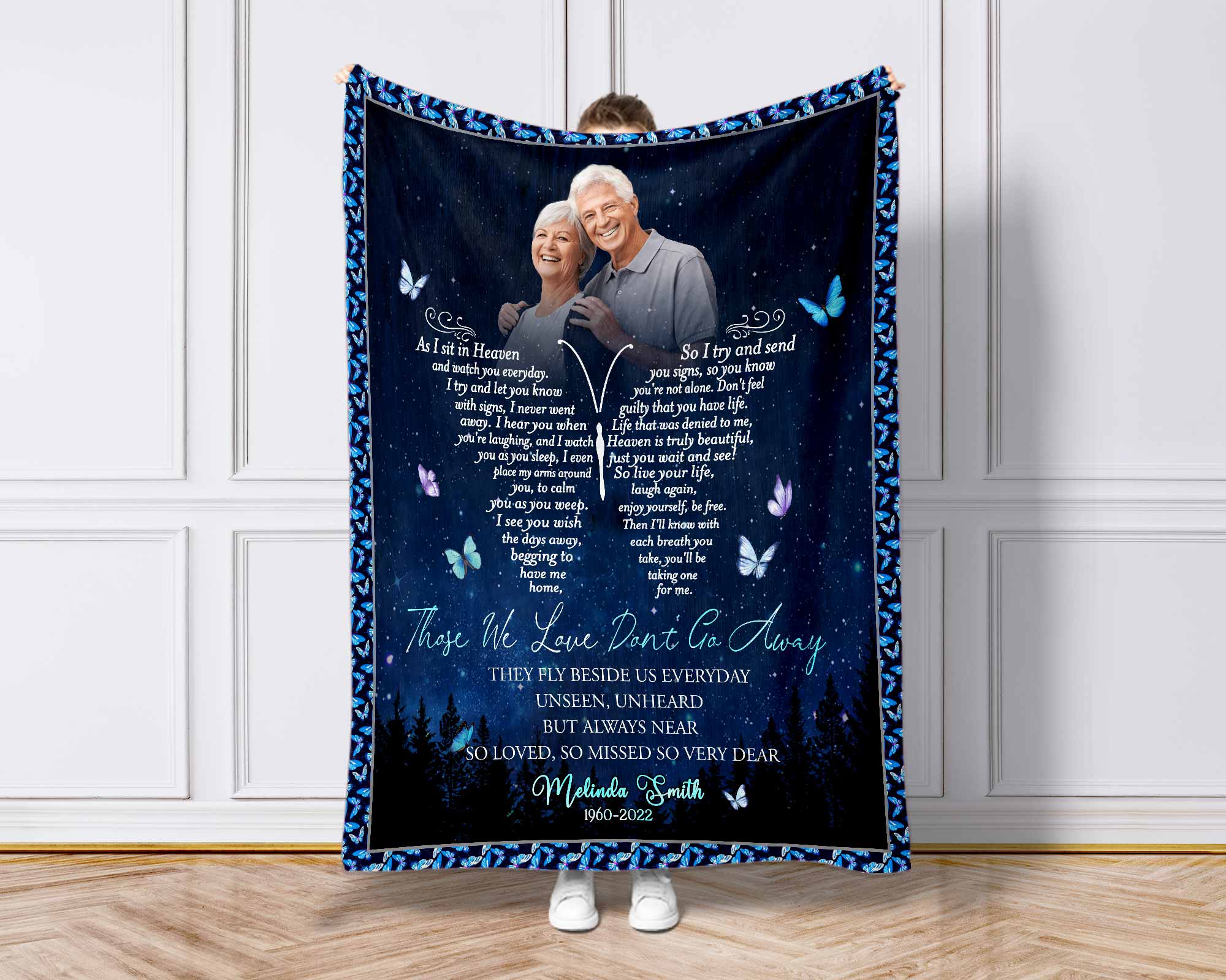 Memorial Blankets With Photo, Those We Love Don't Go Away Sympathy Blankets, In Loving Memory Blankets