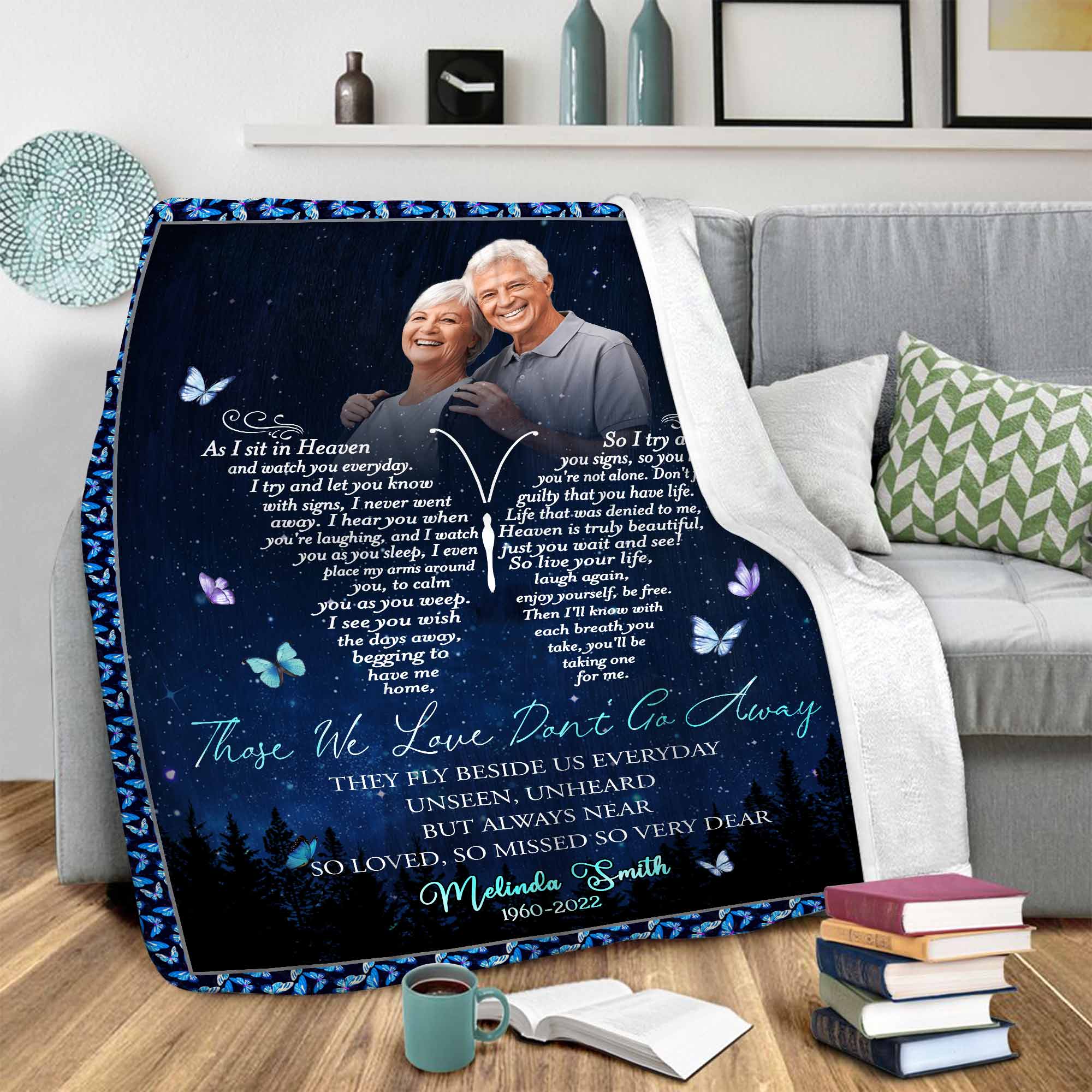 Memorial Blankets With Photo, Those We Love Don't Go Away Sympathy Blankets, In Loving Memory Blankets