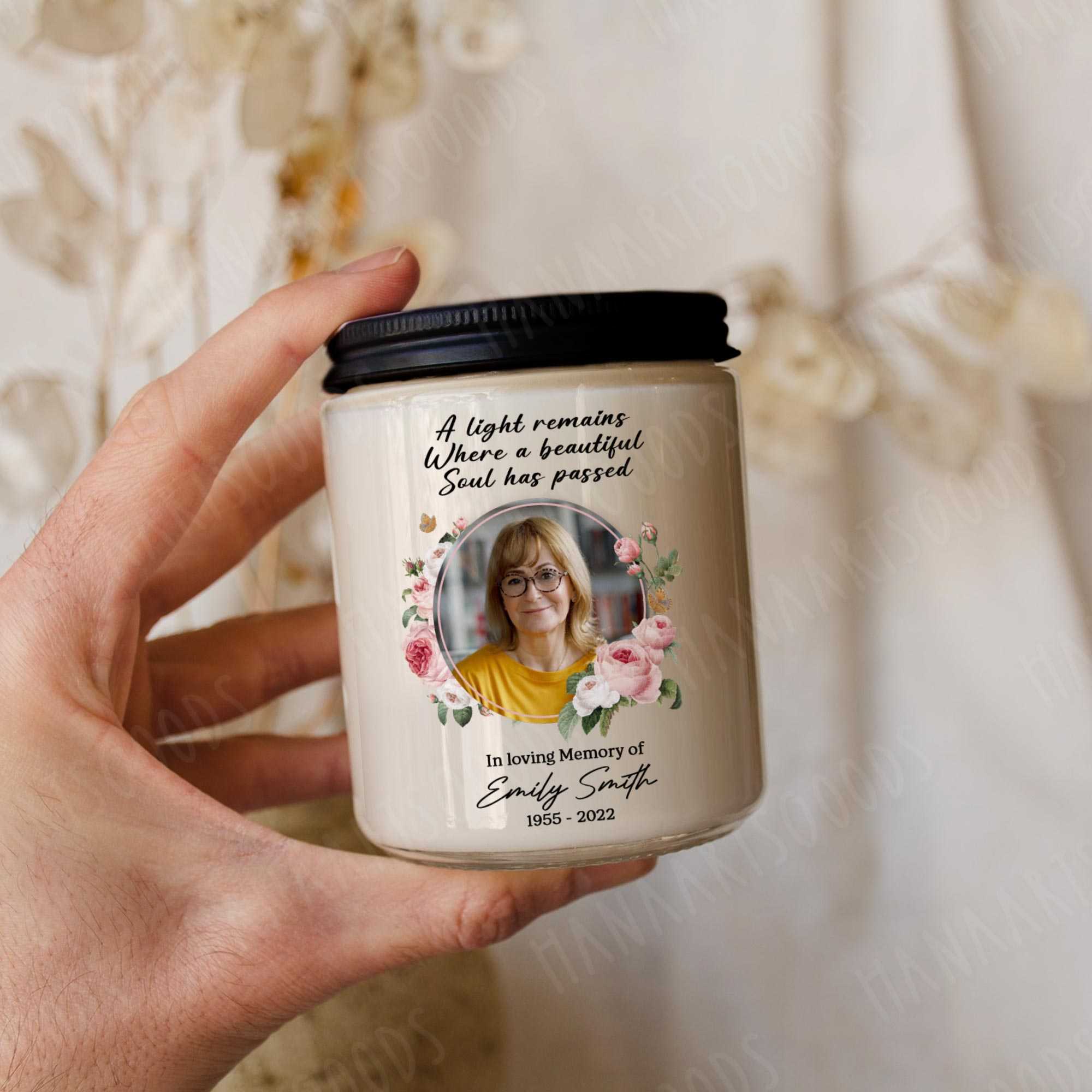 Memory Candle With Photo For Loss Of Mom, Personalized Memorial Candle, Candle For Funeral