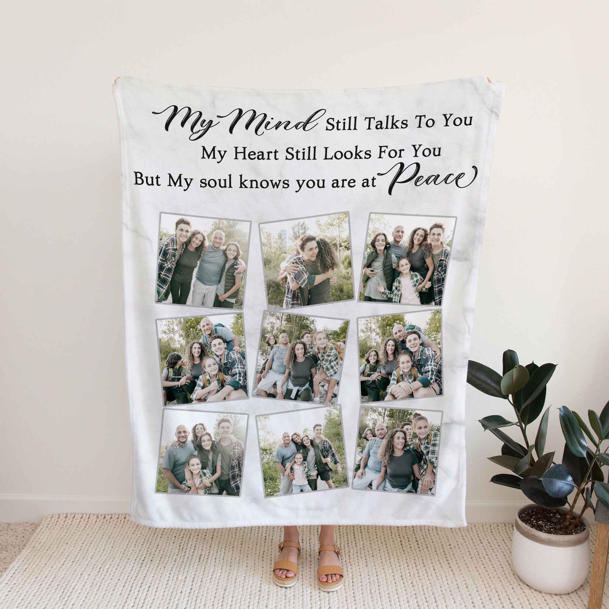 Loss Of Mother Memorial Photo Blanket, Custom Photo Collage Mom And Son Blanket, My Mind Still Talks To You Mothers Day Gifts