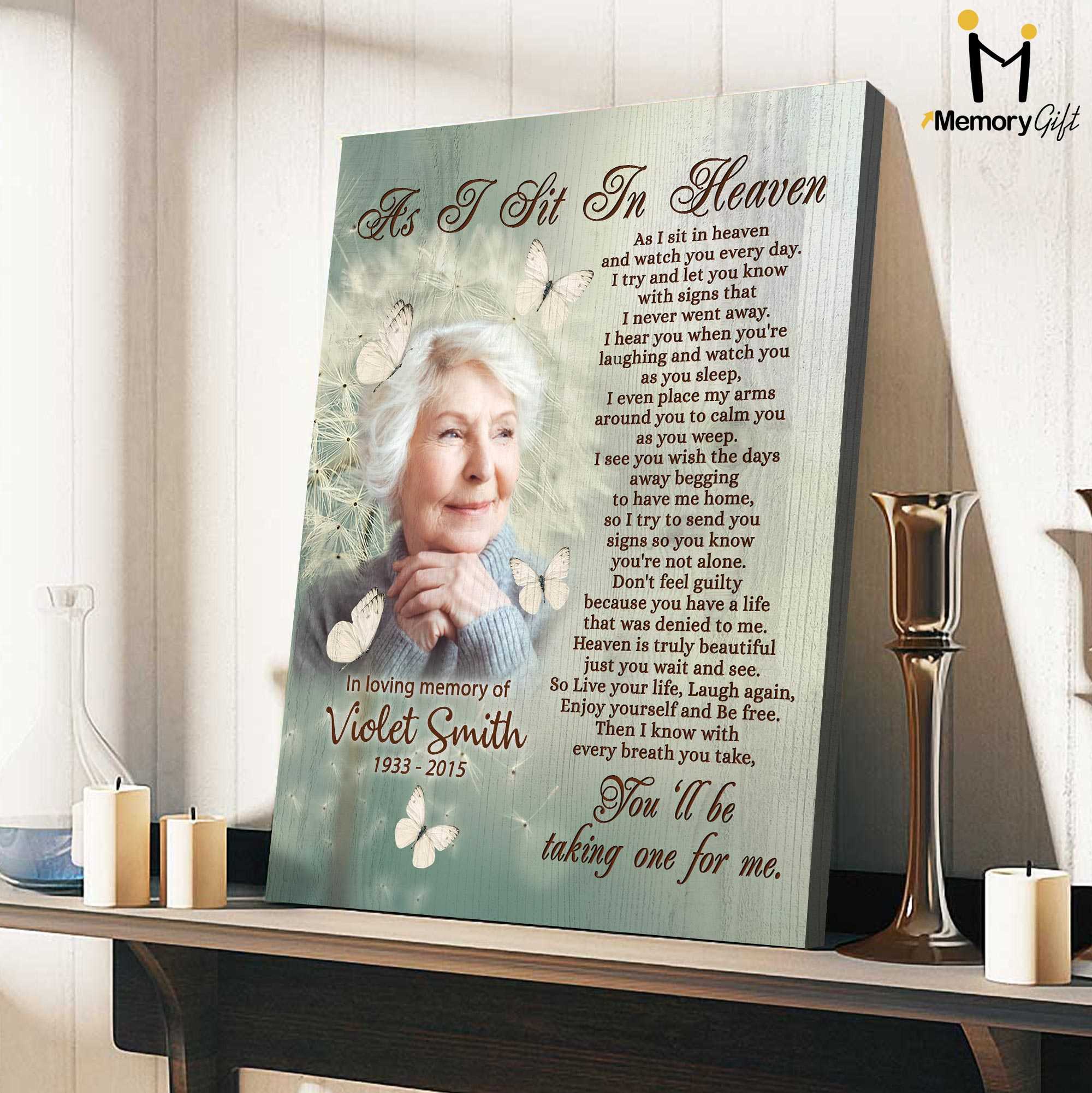 Sympathy Gifts For Loss Of Mother, As I Sit in Heaven Memorial Canvas, Loss of Mother Gift Ideas