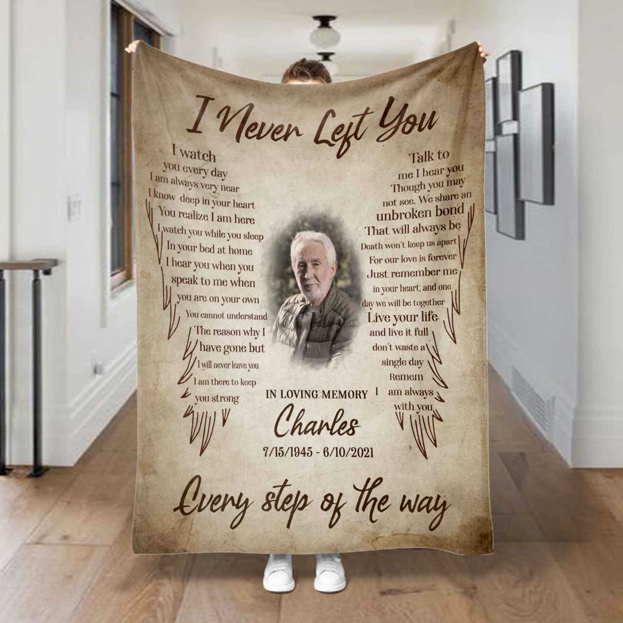 Personalized I Never Left You Memorial Blankets Loss Of Father, In Loving Memory Throw Blanket