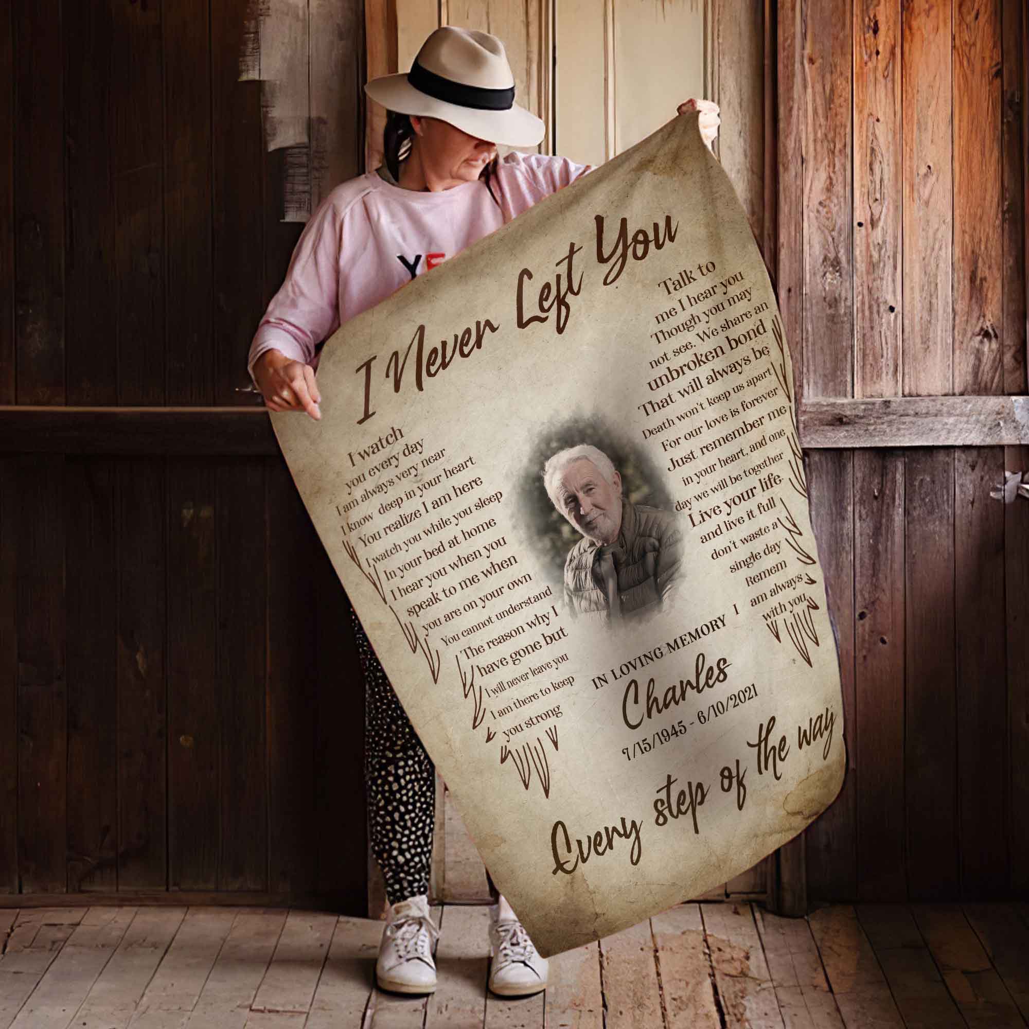 Personalized I Never Left You Memorial Blankets Loss Of Father, In Loving Memory Throw Blanket