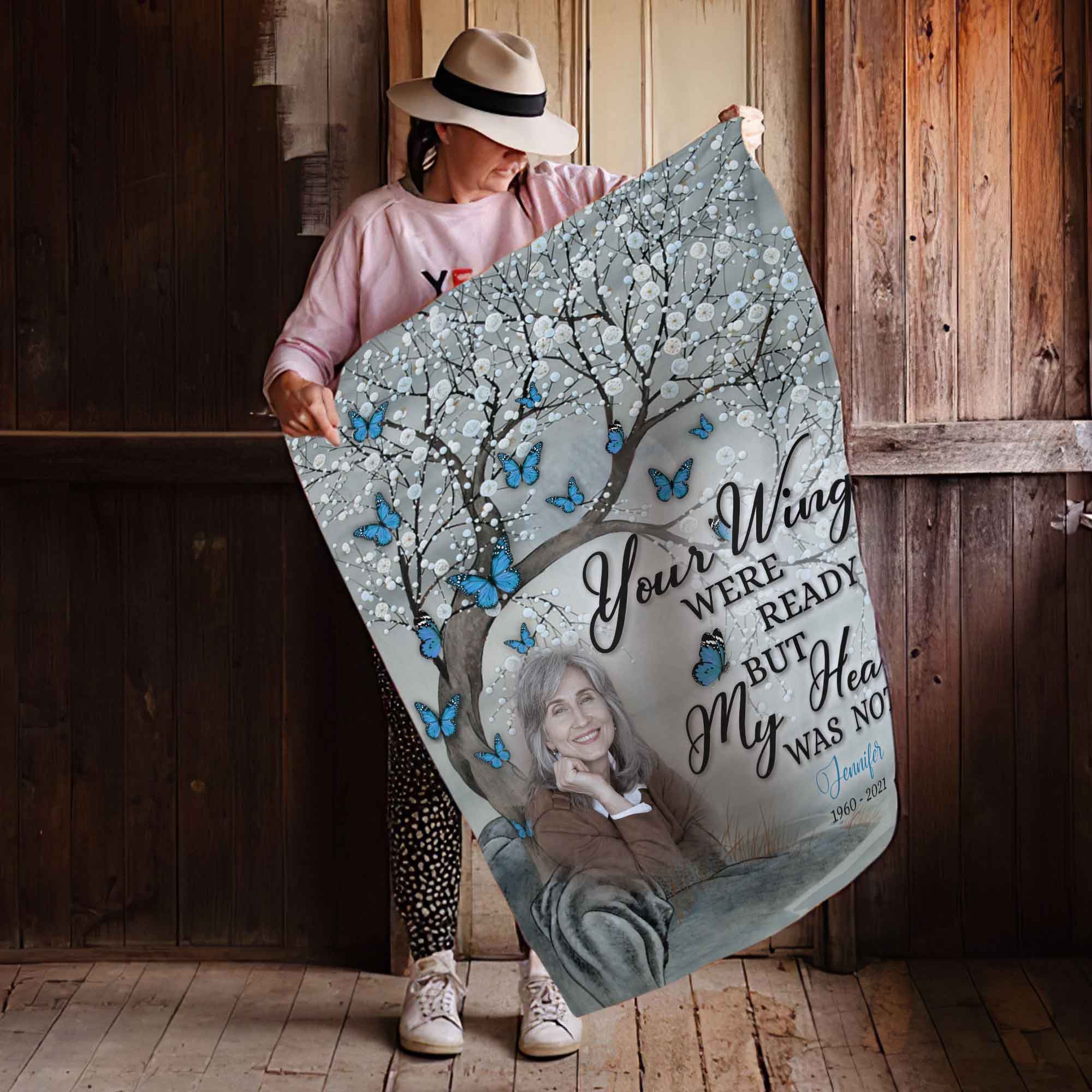 Personalized Memorial Blankets With Pictures For Loss Of Sister, Condolences Blankets, Your Wing Were Ready Blanket