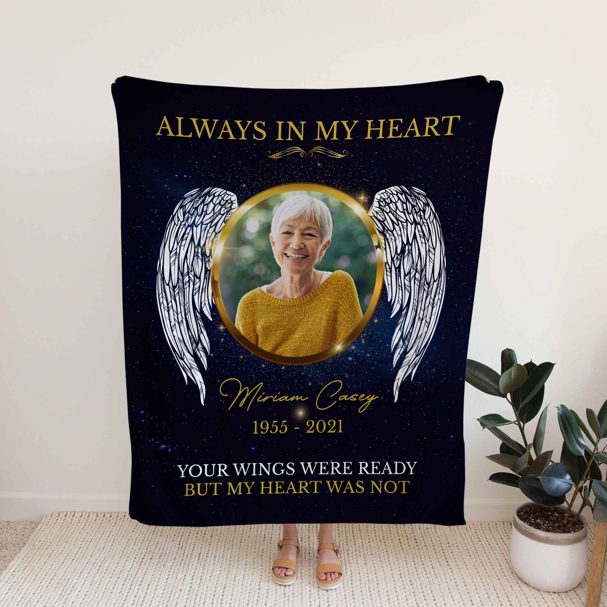 Personalized Memorial Blankets For Loss Of Mother, Custom Photo Throw Blankets, Always In My Heart