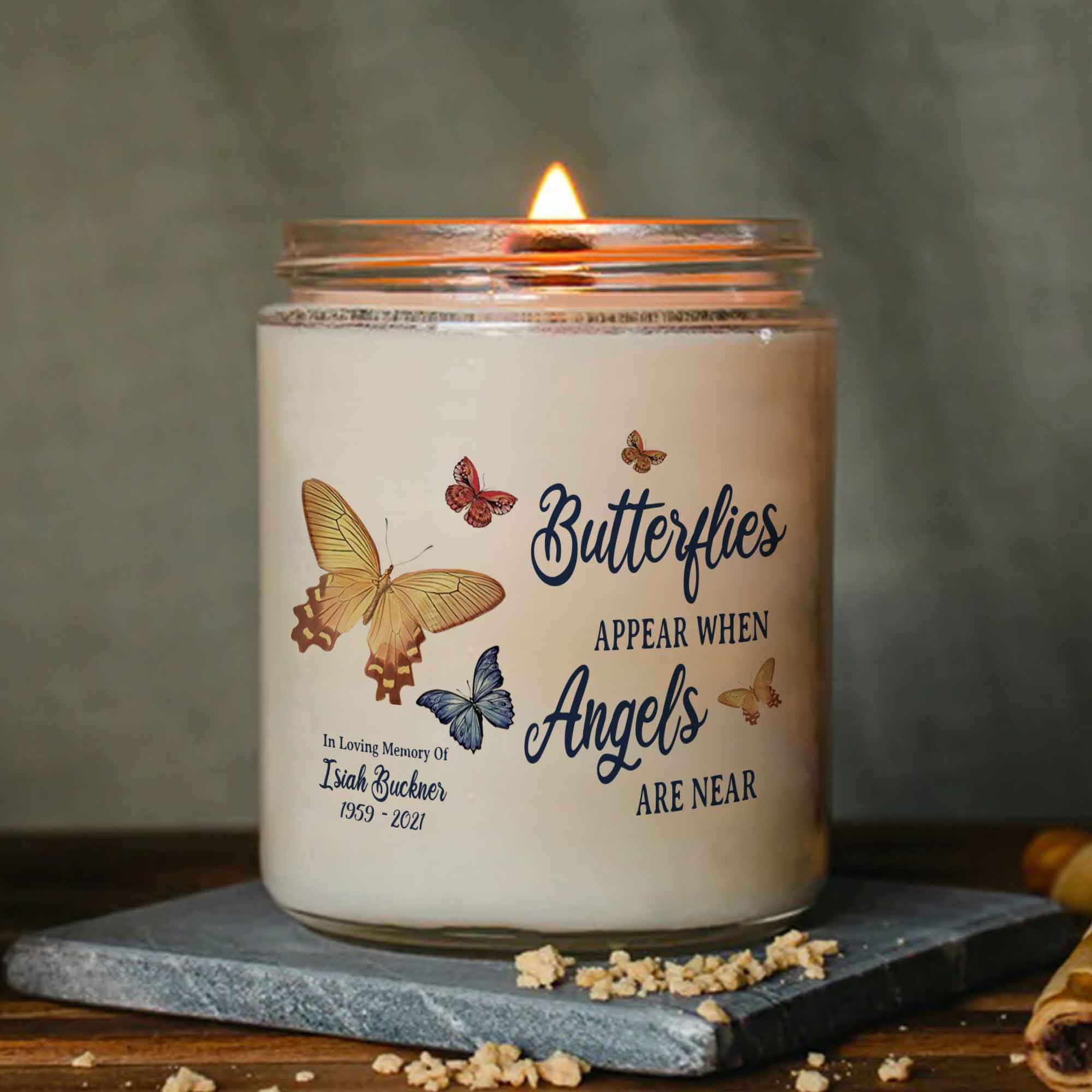 Personalized Memorial Candle Gift For Loss Of Loved One, Candle Of Remembrance, Butterflies Appear When Angels Are Near