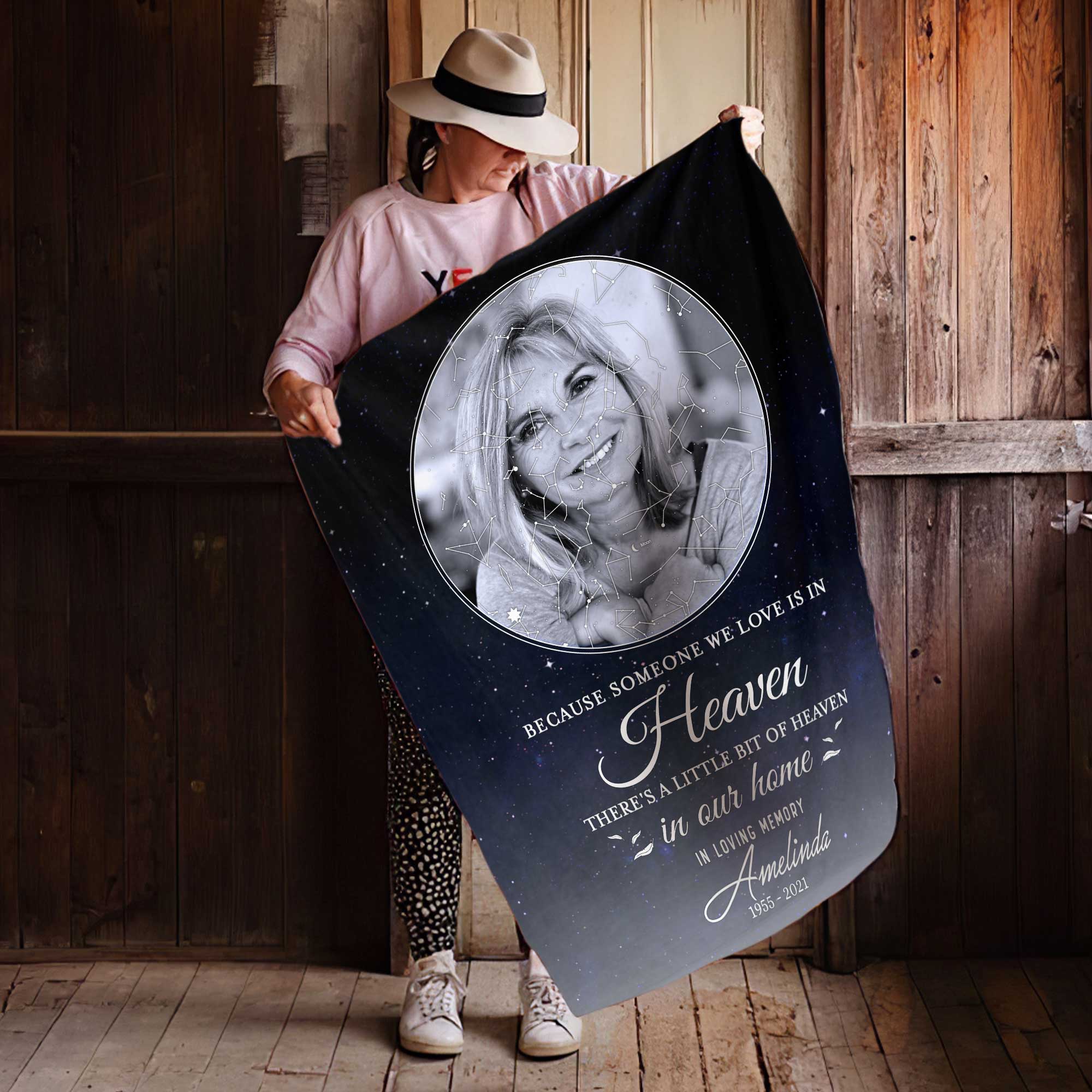 Personalized Memorial Star Map By Date Throw Blankets, Because Someone We Love Is In Heaven Funeral Gifts