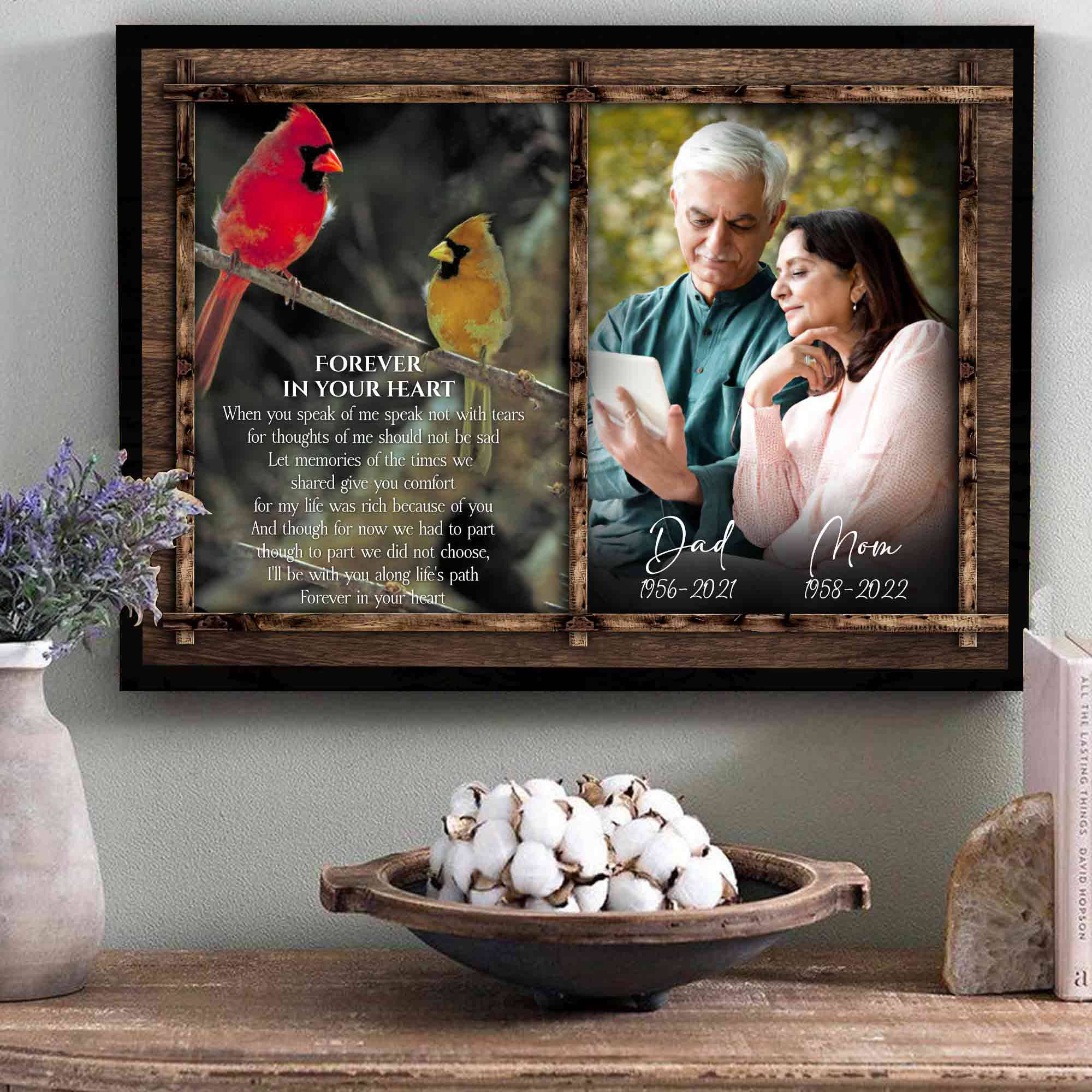 Memorial Gifts for Loss of Dad and Mom, Red Cardinal Memorial Canvas Photos For Loss Of Parent, Personalized Memorial Gifts With Photo