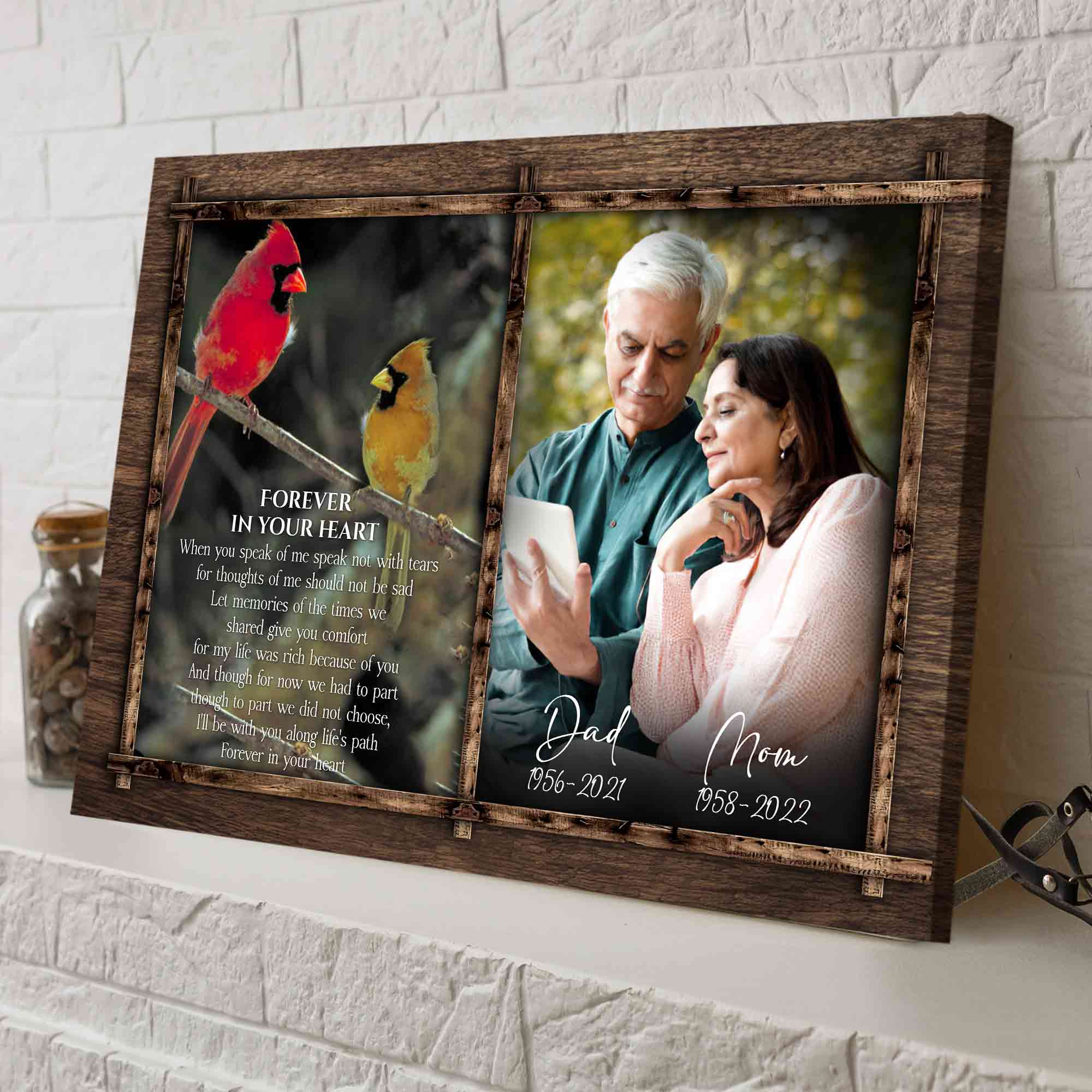 Memorial Gifts for Loss of Dad and Mom, Red Cardinal Memorial Canvas Photos For Loss Of Parent, Personalized Memorial Gifts With Photo