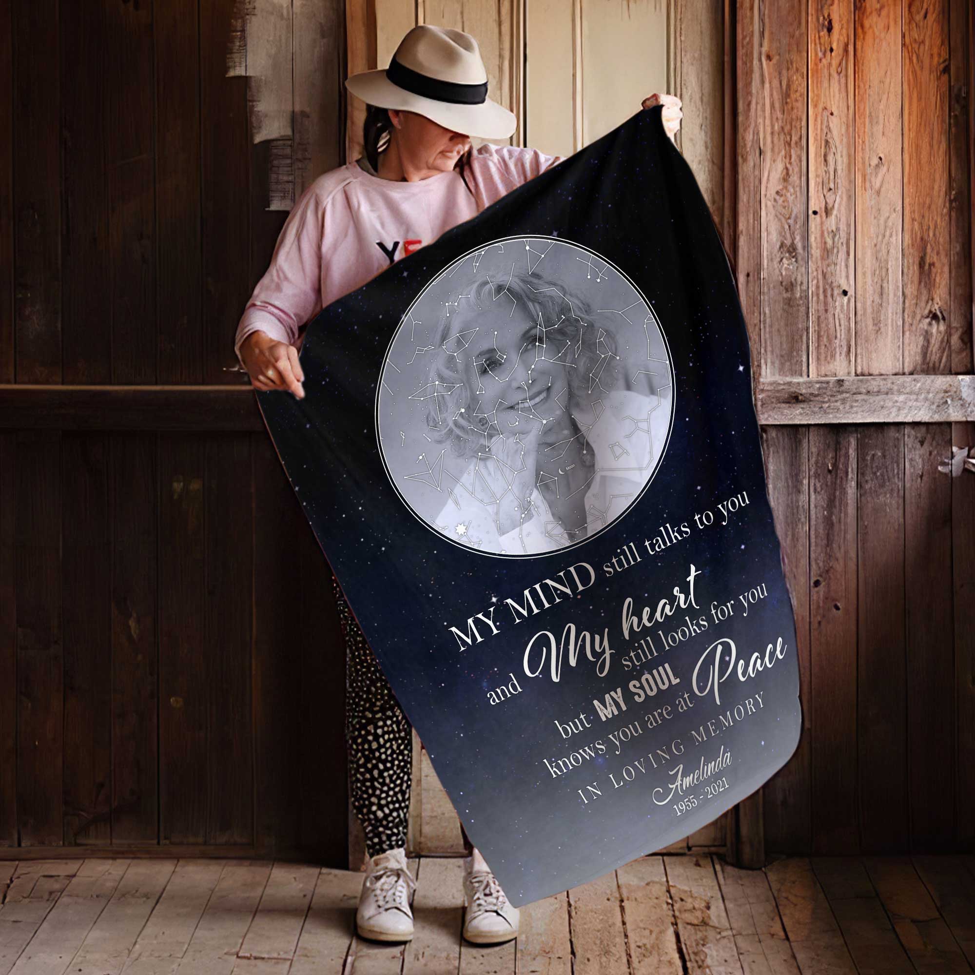 Star Map By Date Memorial Blankets For Loss Of Mother, Personalized In Memory Blanket