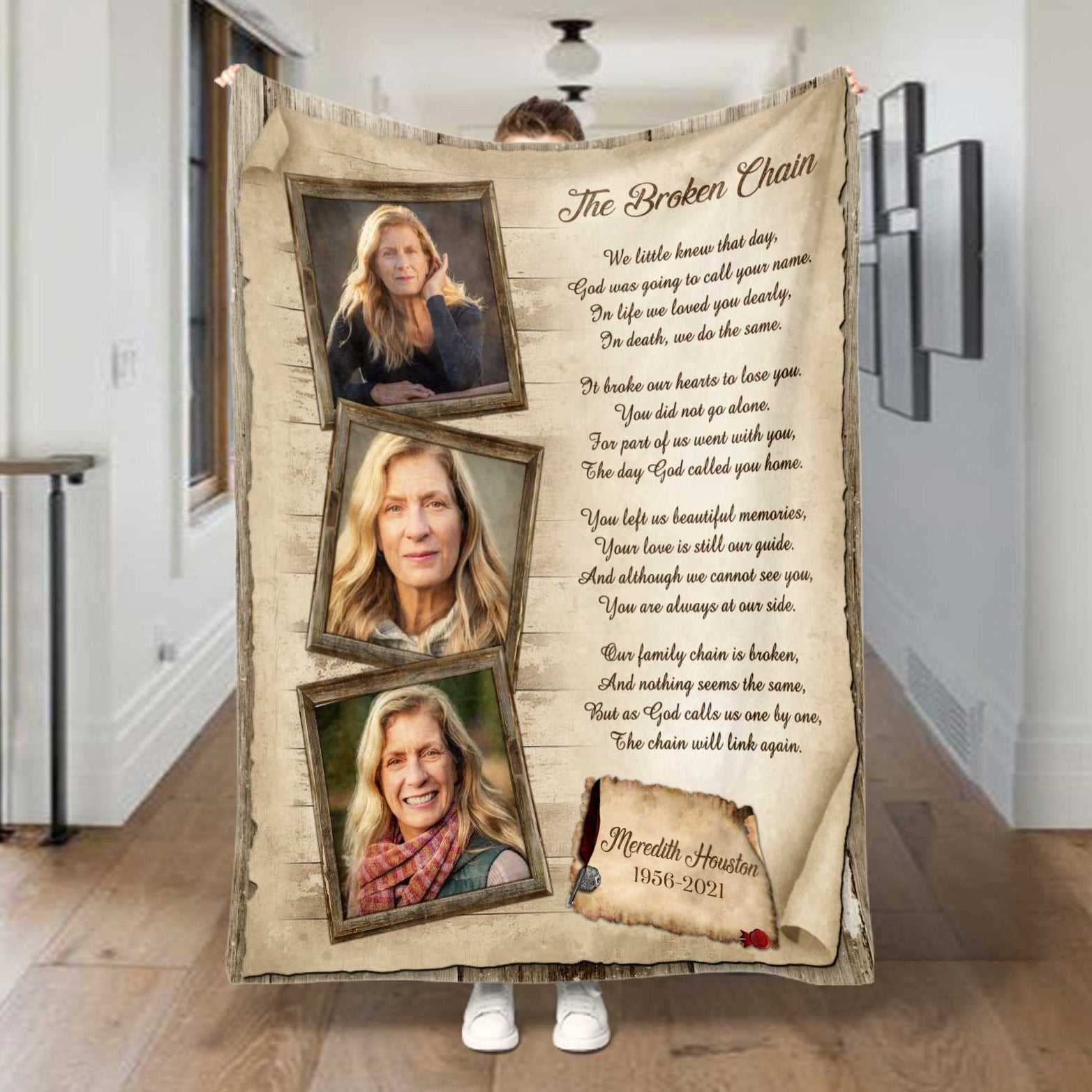 The Broken Chain, Personalized Sympathy Blanket For Loss Of Mom, Bereavement Poem Blanket, Custom Photo Memory Throw Blanket, Sentimental Blanket