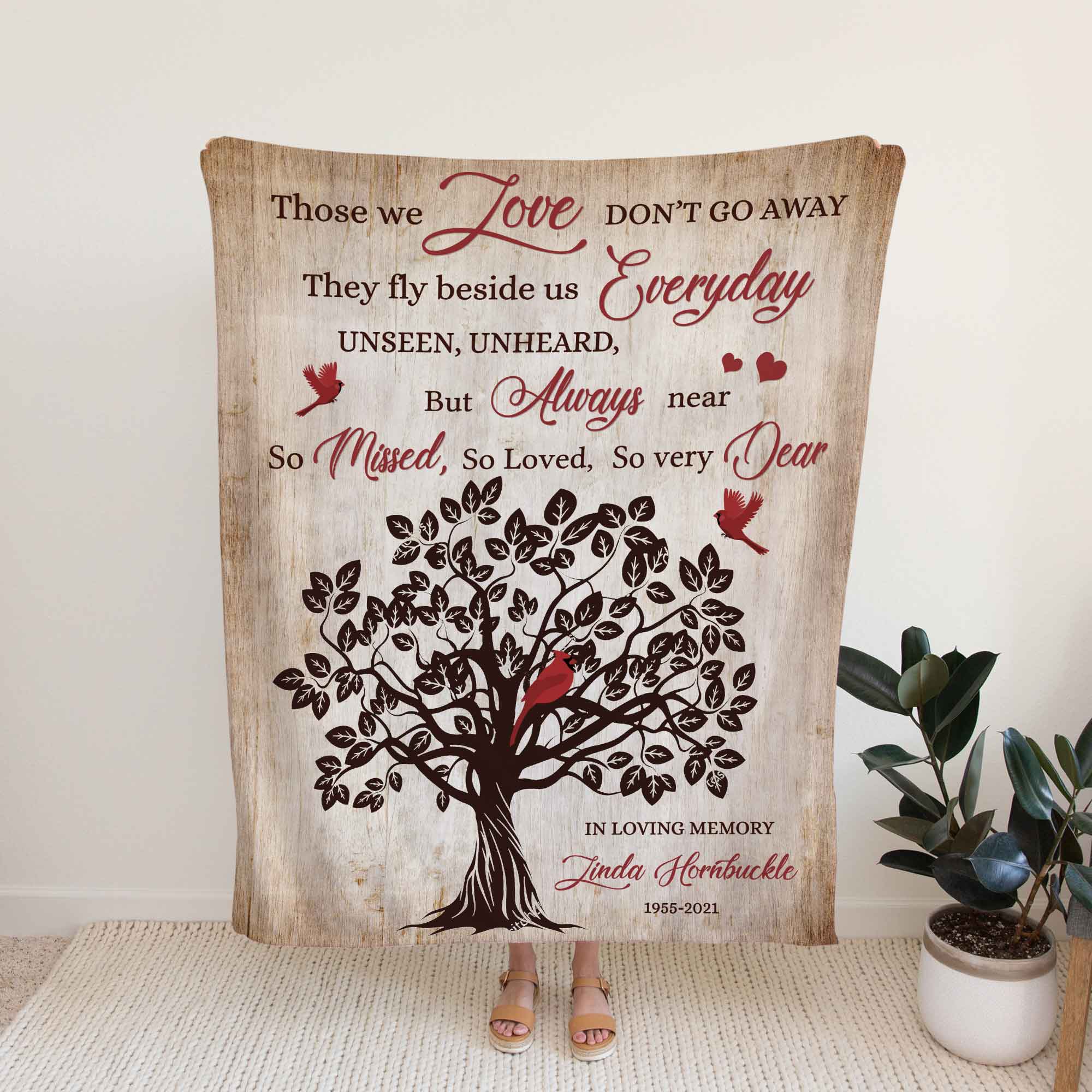 Personalized Memorial Blankets For Funeral, Those We Love Don't Go Away Sympathy Blankets, Keepsake Blankets