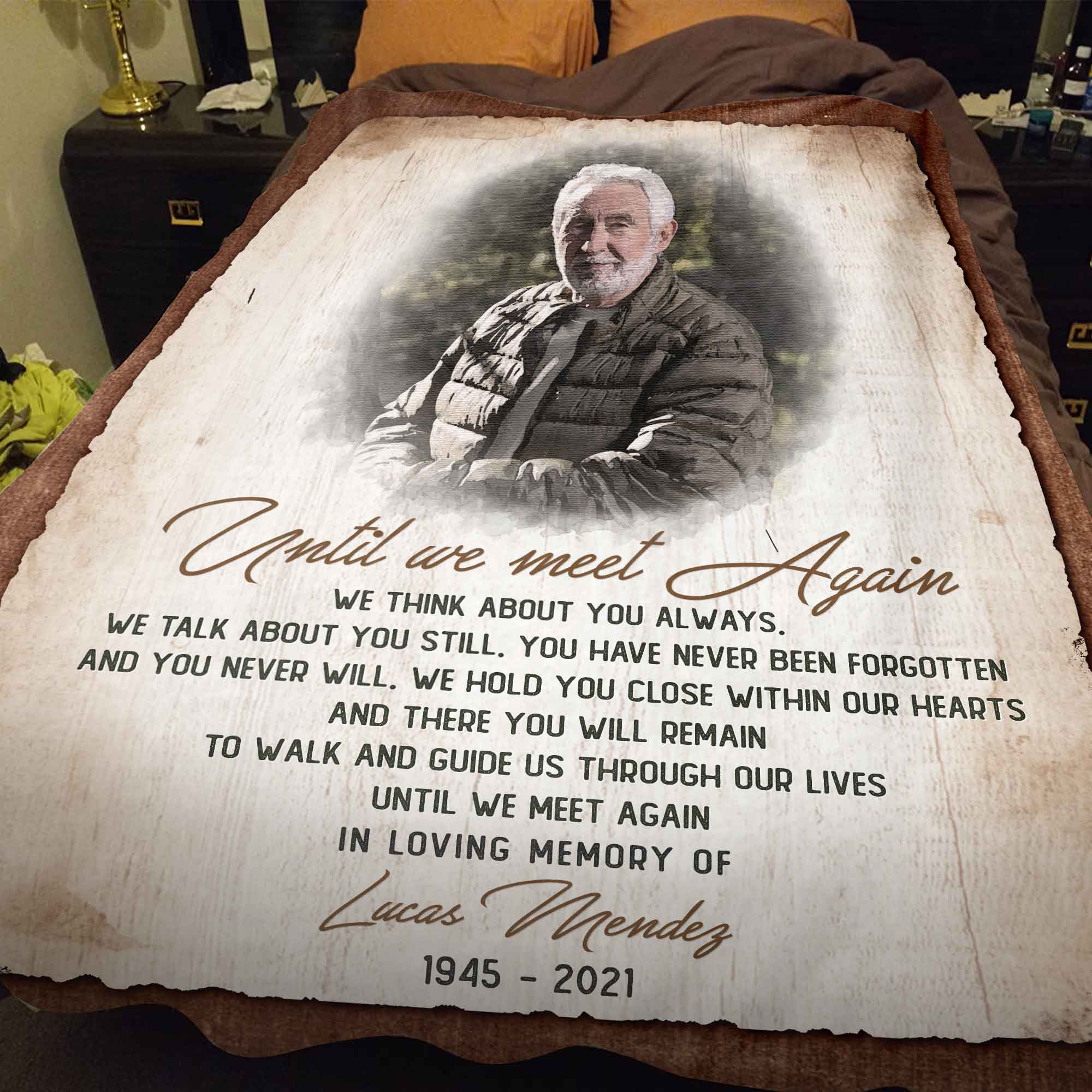Until We Meet Again Memorial Blankets With Pictures,  In Loving Memory Blanket For Loss Of Father,