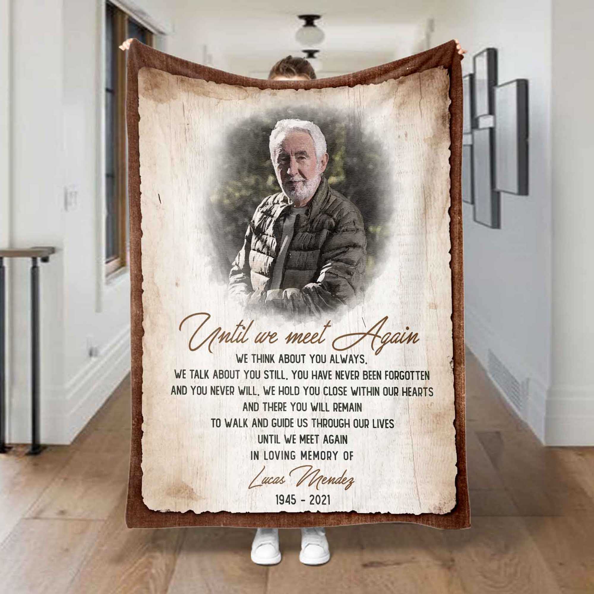 Until We Meet Again Memorial Blankets With Pictures,  In Loving Memory Blanket For Loss Of Father,