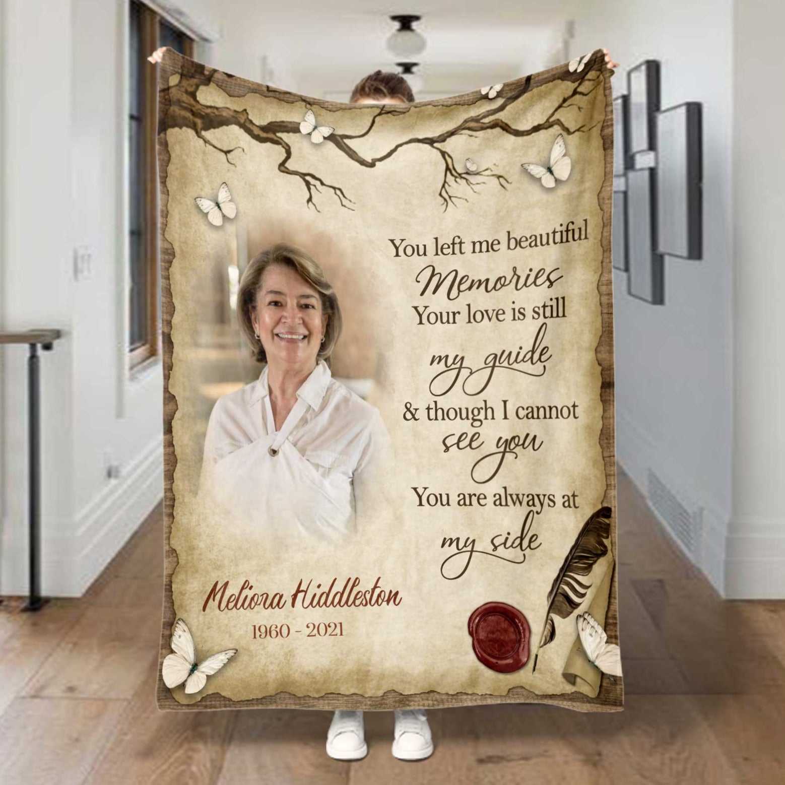 Personalized Memory Blanket For Loss Of Mother, You Left Me Beautiful Memories, In Memory Throw Blanket, Funeral Gifts Blankets