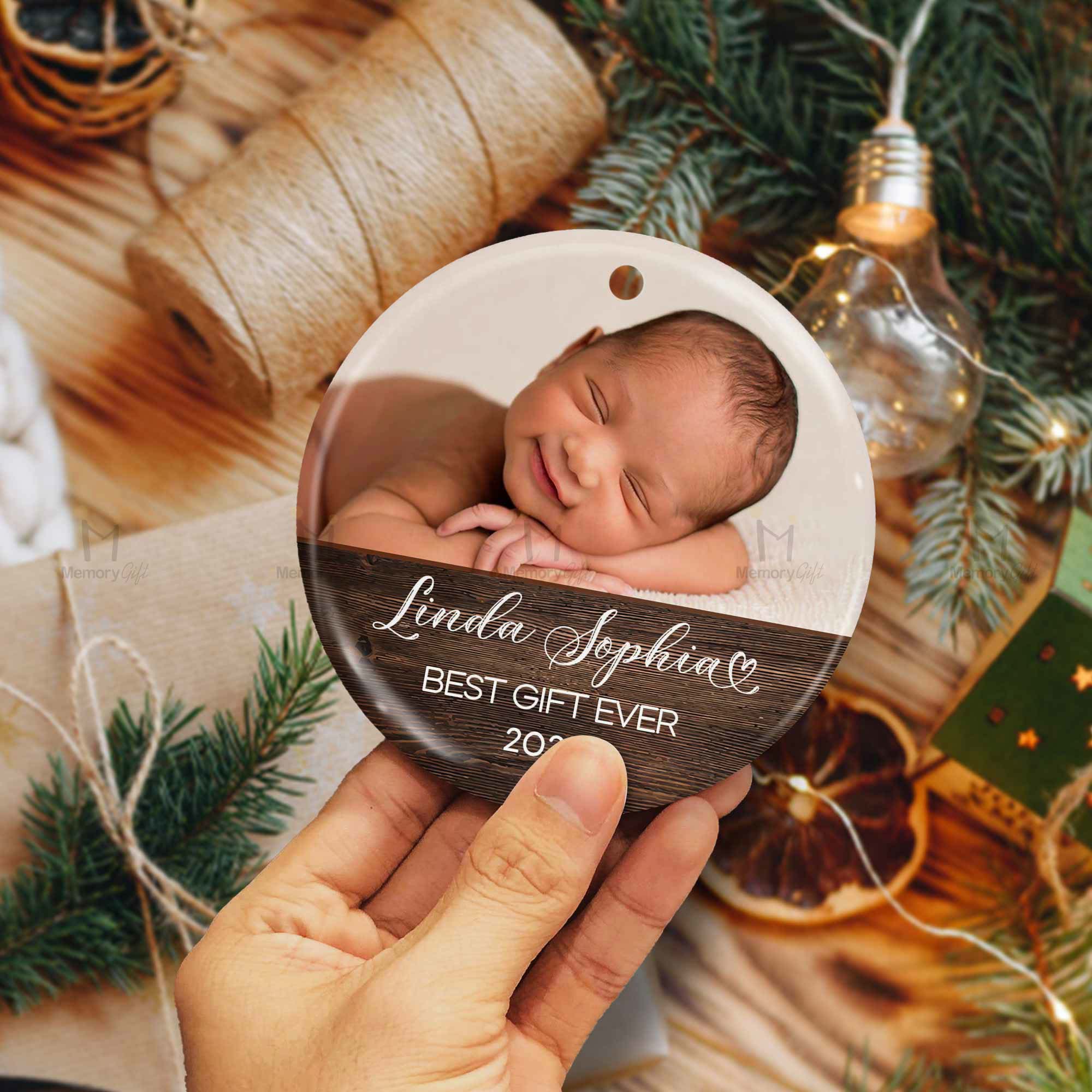 baby's first christmas photo ornament
