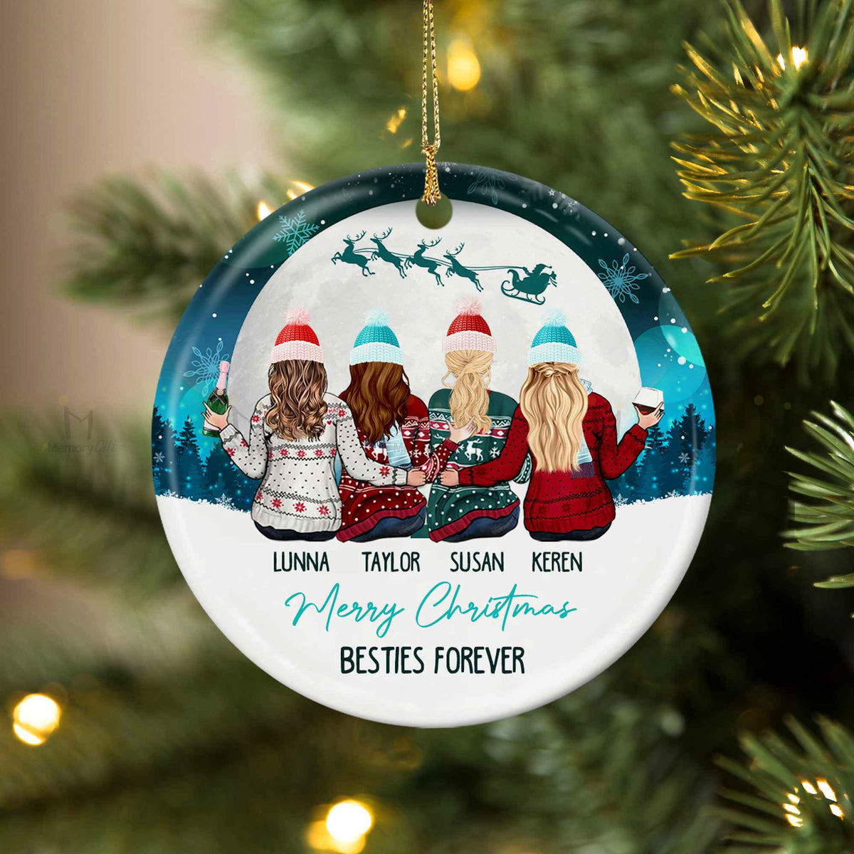 Custom Photo Our Friendship Is Timeless - Bestie Personalized Custom Circle Glass Ornament - Christmas Gift For Best Friends, BFF, Sisters main image 0