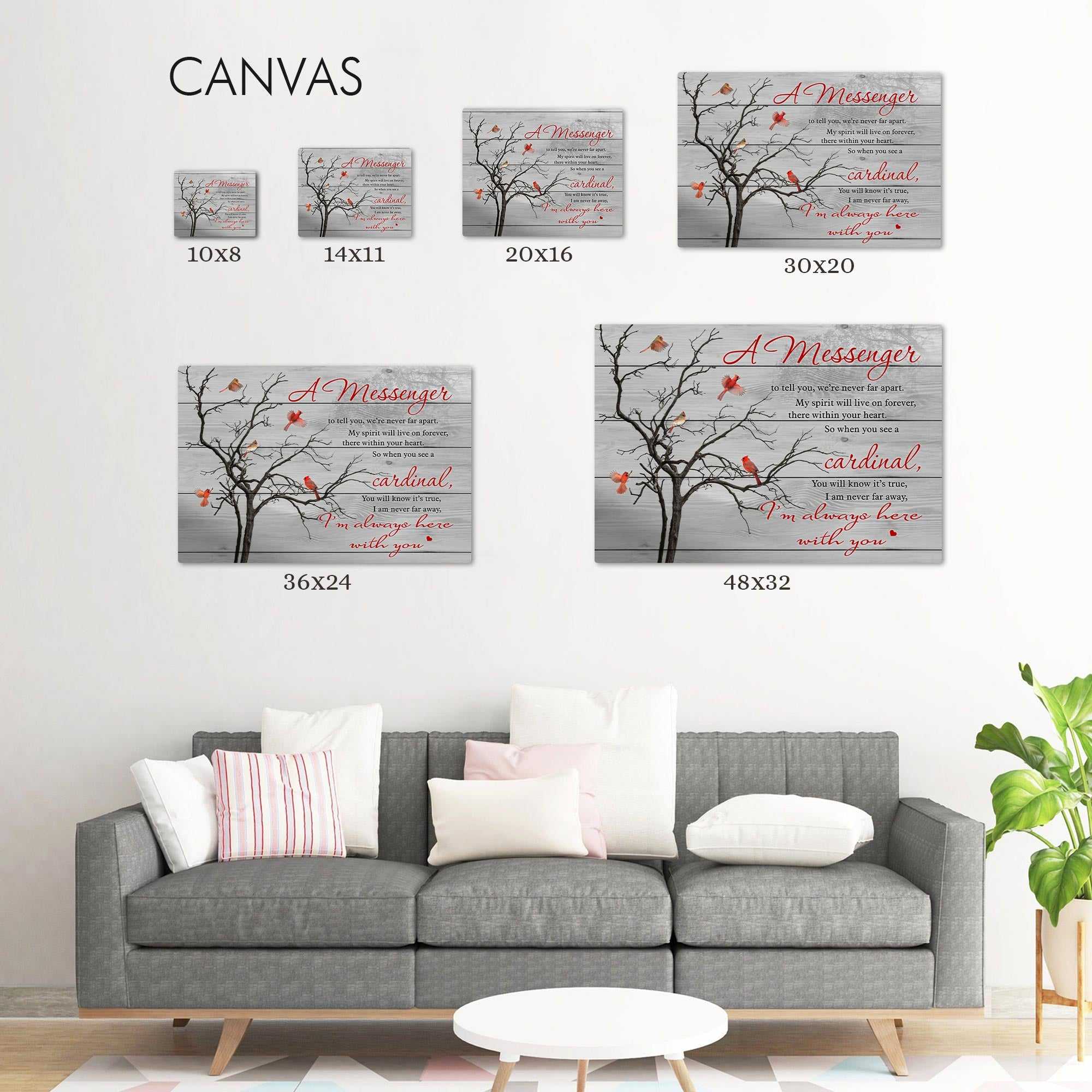 I Am Always With You Cardinal Memorial Canvas, Memorial Gift Ideas for Loss Of Loved One, In Loving Memory Canvas