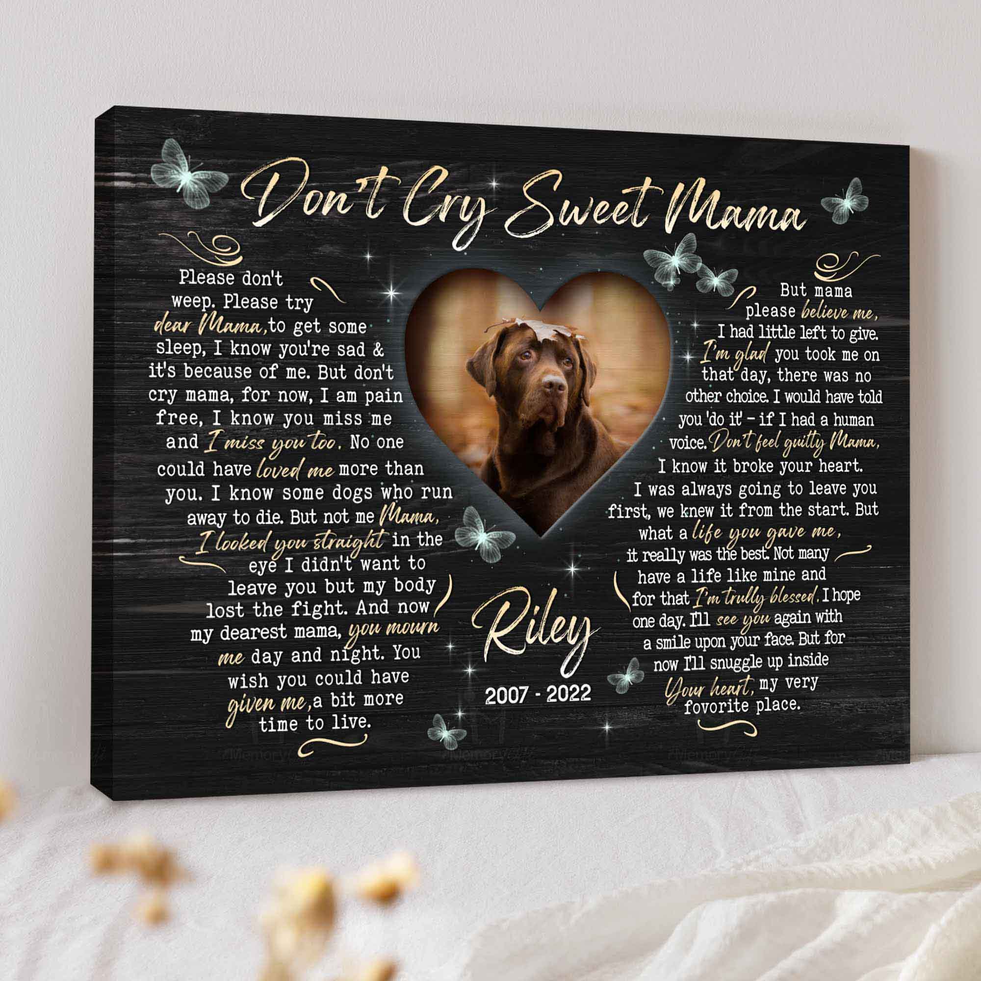 Custom Note Dog Memory Personalized Dog Memorial | Custom Photo Canvas | 8x10 inches, 11x14 ...
